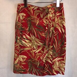 Liz Claiborne 100% Silk Leaf Print Skirt | Red And Beige | Size 8